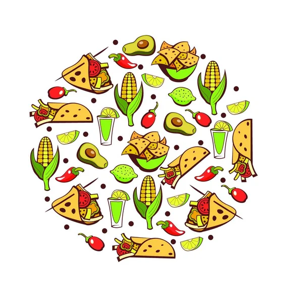 Comida Mexicana Conjunto Populares Platos Mexicanos Comida Rápida Ilustración Vectorial — Vector de stock