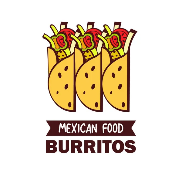 Burritos Popular Prato Mexicano Fast Food Ilustração Vetorial Estilo Cartoon —  Vetores de Stock