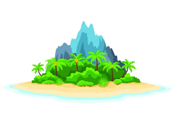 Ilustración Isla Tropical Océano Paisaje Con Océano Palmeras Rocas Historia — Vector de stock