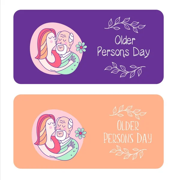 Feliz Día Persona Mayor Nieta Abrazando Abuelo Amado Lindo Vector — Archivo Imágenes Vectoriales