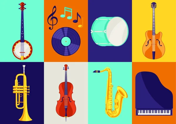 Conjunto Instrumentos Musicales Jazz Blues Música Clásica Conjunto Instrumentos Musicales — Vector de stock