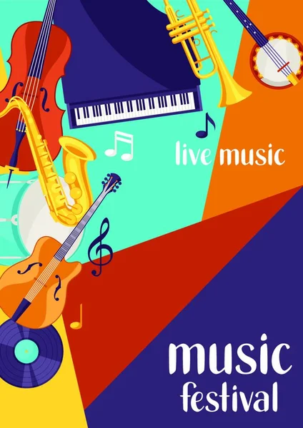 Jazz Festival Musica Dal Vivo Poster Retrò Con Strumenti Musicali — Vettoriale Stock