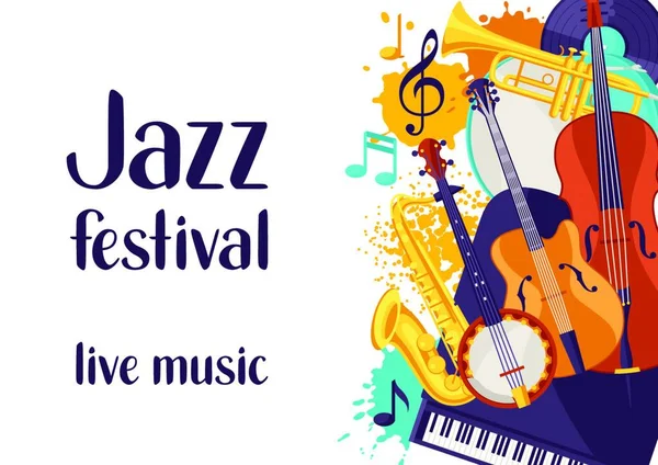 Jazz Festival Musica Dal Vivo Poster Retrò Con Strumenti Musicali — Vettoriale Stock