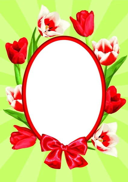 Frame Red White Tulips Beautiful Realistic Flowers Buds Frame Red — Stock Vector