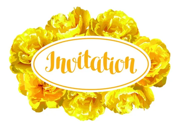 Tarjeta Invitación Fluidiza Tulipanes Amarillos Hermosas Flores Cogollos Realistas Tarjeta — Vector de stock