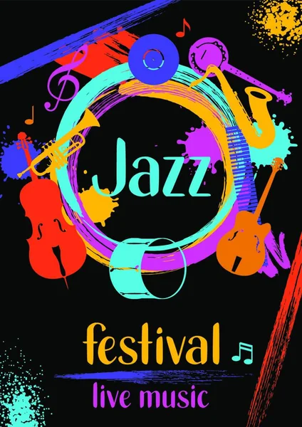 Jazzfestival Live Musik Retro Affisch Med Musikinstrument Jazzfestival Live Musik — Stock vektor