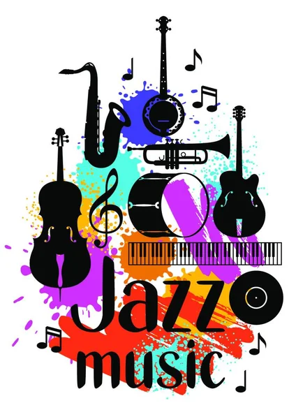 Jazz Zene Grunge Poszter Hangszerekkel Jazz Zene Grunge Poszter Hangszerekkel — Stock Vector