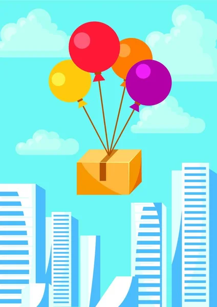 Luftballons Mit Lieferbox Konzeptionelle Illustration Des Luftverkehrs Luftballons Mit Lieferbox — Stockvektor