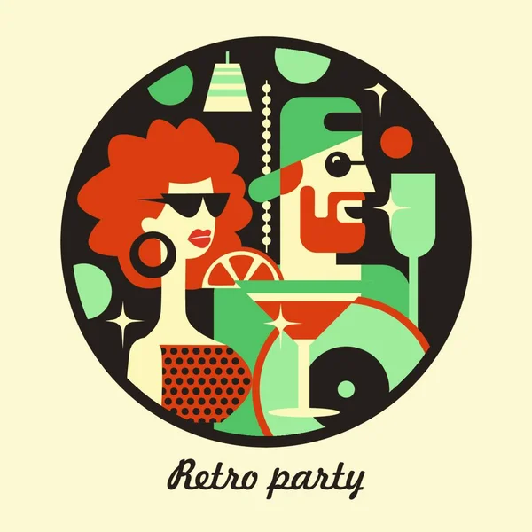 Retro Party Poszter Vektor Illusztráció Retro Stílusban Emberek Öltözött Divat — Stock Vector