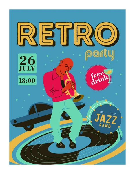 Vektör Poster Müzik Festivali Retro Parti — Stok Vektör