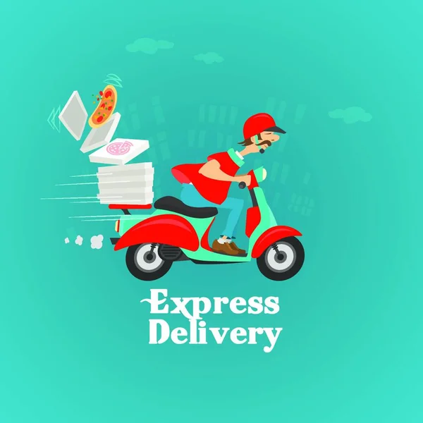 Scooter Ekspres Teslimat Scooter Express Dağıtım Temalı Vektör Sanat Illüstrasyonu — Stok Vektör