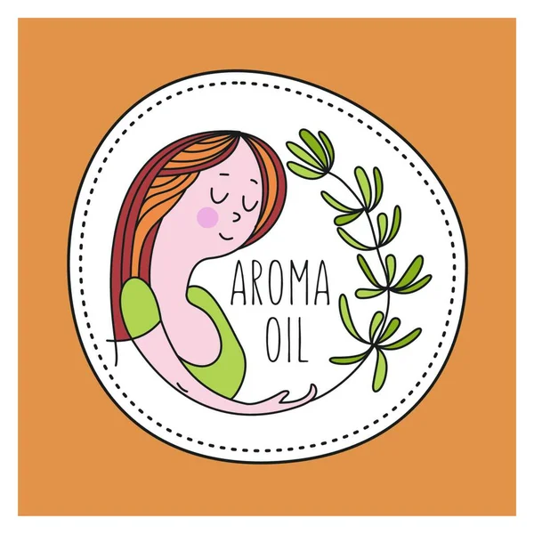Aardige Vrouw Een Takje Planten Natuurlijke Cosmetica Aromatische Oliën Een — Stockvector