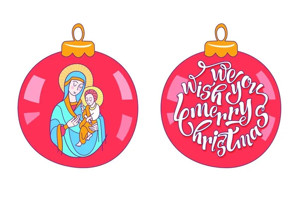 Счастливого Рождества Рождественский Бал Изображением Девы Марии Младенца Иисуса Векторная — стоковый вектор