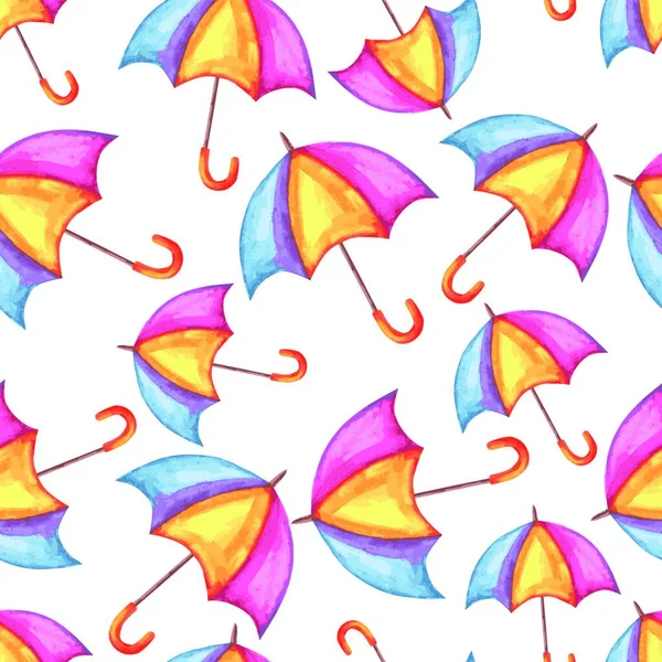 Aquarelle Bezešvé Vzor Deštníky Aquarelle Bezešvé Vzor Deštníky Akvarel Podzimní — Stockový vektor