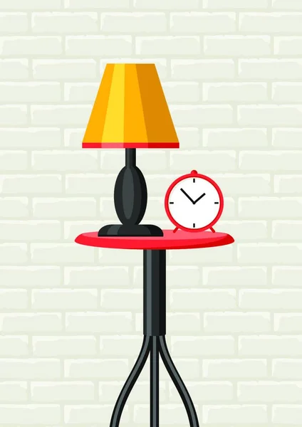 Binnenhuisinrichting Tafel Lamp Klok Binnenhuisinrichting Tafel Lamp Klok Illustratie Platte — Stockvector