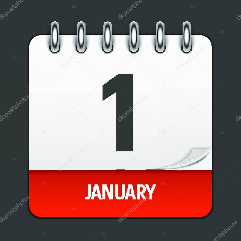 January 1 Calendar Daily Icon. Vector Illustration Emblem. Element of Design for Decoration Office Documents and Applications. Logo of Day, Date, Month and Holiday. New Year. EPS10