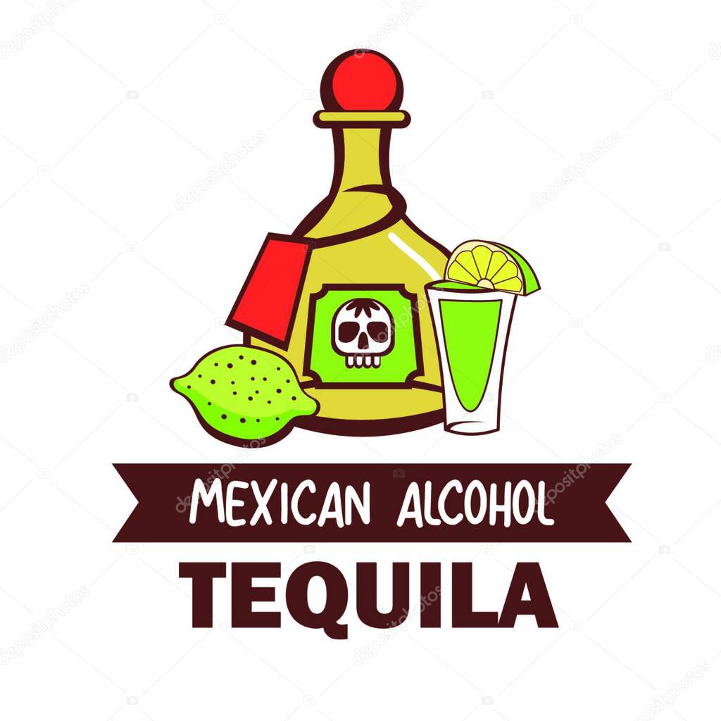 Tequila. Popular Mexican alcoholic drink. Cactus vodka .Vector illustration in cartoon style.