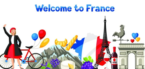 Frankreich Banner Design Französische Traditionelle Symbole Und Objekte Frankreich Banner — Stockvektor