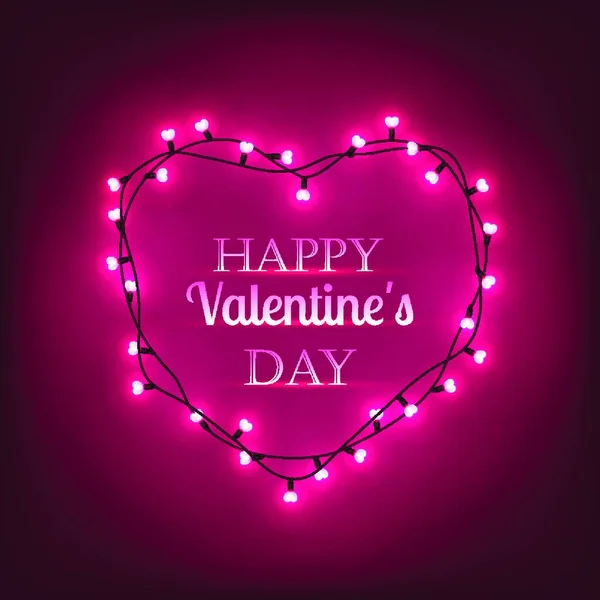 Joyeux Valentines Lettrage Carte Voeux Saint Valentin Avec Guirlande Lumières — Image vectorielle