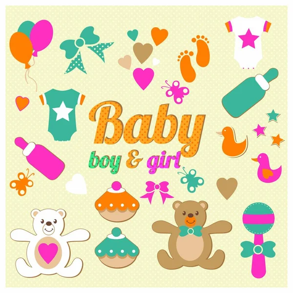 Célébration Douche Bébé Baby Shower Boy Girl Birth Greeting Celebration — Image vectorielle