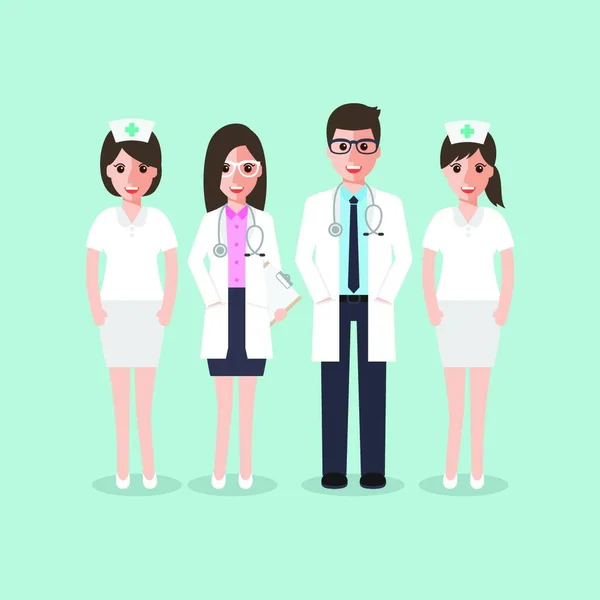 Grupo Jovens Médicos Enfermeiros Pessoal Médico Homem Mulher Frente Hospital — Vetor de Stock