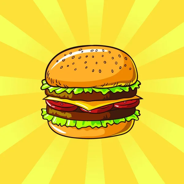Hanburger Cartoonkunst Hanburger Burger Cartoon Art Vektor — Stockvektor