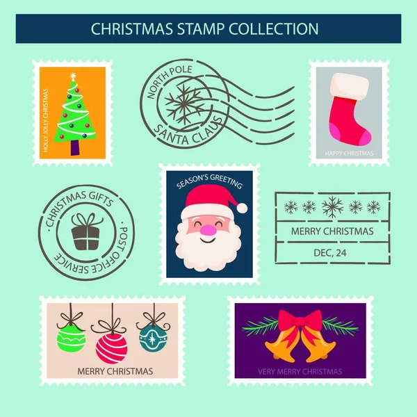 Ciudad Post Sello Colección Feliz Navidad Ciudad Post Sello Colección — Vector de stock