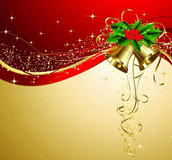 Χριστουγεννιάτικη Κάρτα Vector Χρυσά Κουδούνια Και Holly Χριστουγεννιάτικη Κάρτα Χρυσά — Διανυσματικό Αρχείο