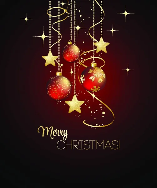 Frohe Weihnachten Mit Roter Christbaumkugel Vektorillustration Frohe Weihnachten Karte Mit — Stockvektor