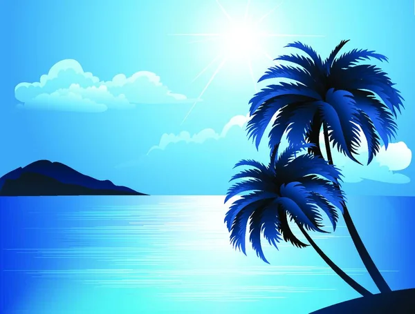 Летний Пляж Пальмами Летний Пляж Векторной Иллюстрацией Пальм — стоковый вектор