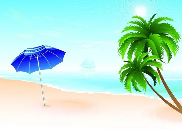 Летний Пляж Пальмами Летний Пляж Векторной Иллюстрацией Пальм — стоковый вектор