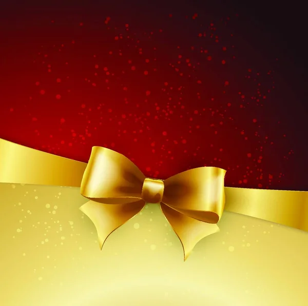 Lazo Dorado Sobre Fondo Rojo Ilustración Vectorial Arco Dorado Navideño — Vector de stock