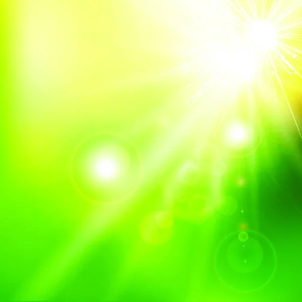 春夏の日差しフレア抽象的な緑の背景 ベクターイラスト — ストックベクタ