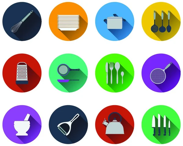 Conjunto Iconos Utensilios Cocina Diseño Plano Eps Ilustración Vectorial Con — Archivo Imágenes Vectoriales