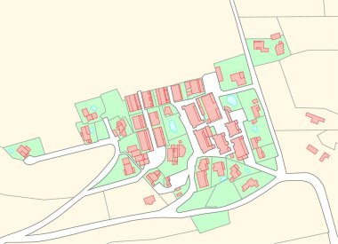 Imaginary cadastral map of an area with buildings and streets clipart