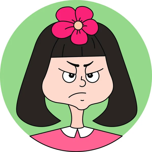 Cartoon Illustration Eines Sehr Wütenden Mädchens Mit Blume Auf Dem — Stockvektor