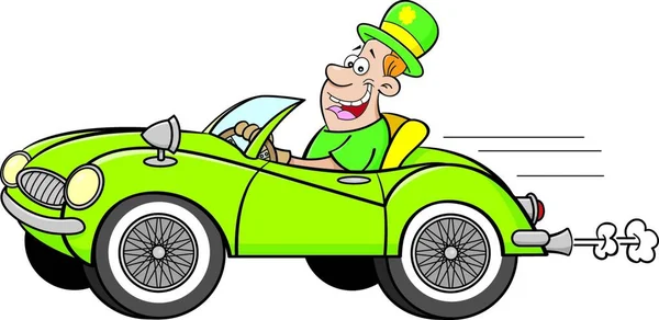 ダービーを着てスポーツカーを運転する男の漫画のイラスト — ストックベクタ
