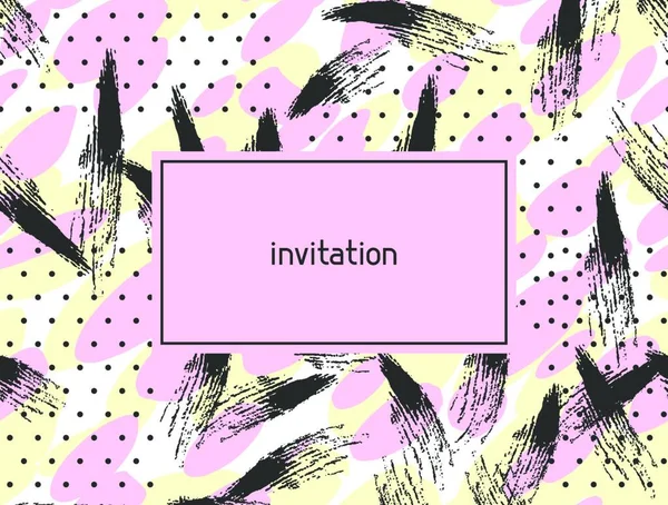 Hand Drawn Abstract Grunge Invitation Card Background Painted Ink Hand — Stock Vector