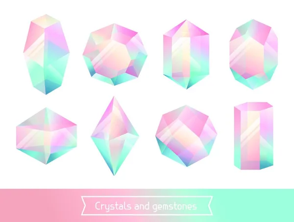 Uppsättning Geometriska Kristaller Pärla Och Mineraler Uppsättning Geometriska Kristaller Pärla — Stock vektor