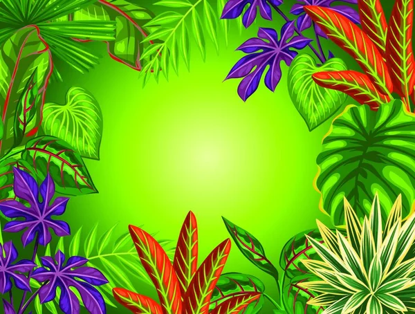 Carte Paradisiaque Tropicale Avec Plantes Feuilles Stylisées Image Pour Brochures — Image vectorielle