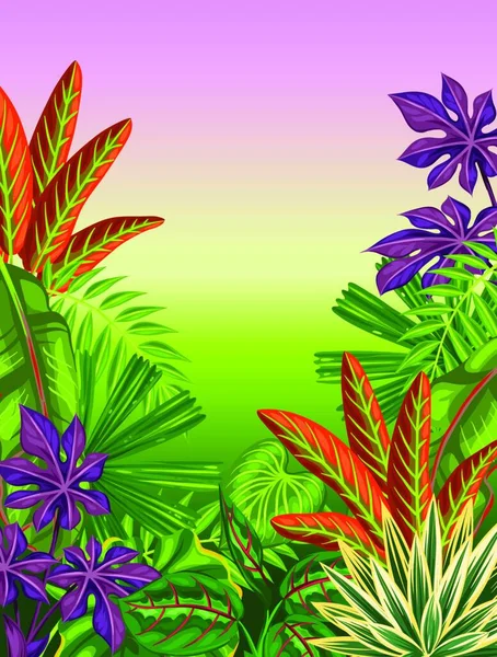 Carte Paradisiaque Tropicale Avec Plantes Feuilles Stylisées Image Pour Brochures — Image vectorielle