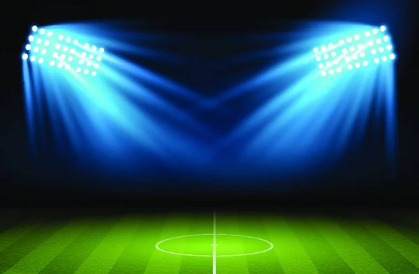 Arena Futebol Campo Futebol Vetorial Com Holofotes Holofotes Projetor — Vetor de Stock