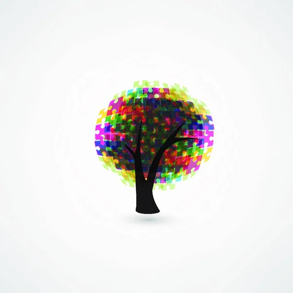 Arbre Abstrait Puzzle Fond Coloré — Image vectorielle