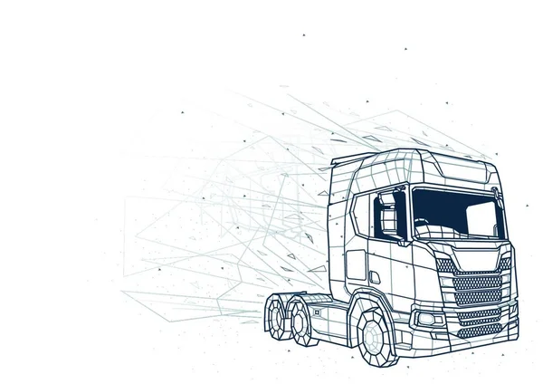 Abstract Truck Uit Low Poly Wireframe Geïsoleerd Witte Achtergrond Polygonal — Stockvector