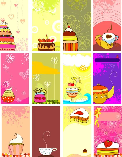 Set Vector Cards Sweets Tea — Stock Vector