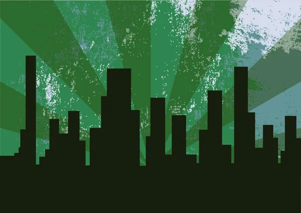 Vektorové Ilustrace Města Noci Zeleném Pozadí — Stockový vektor