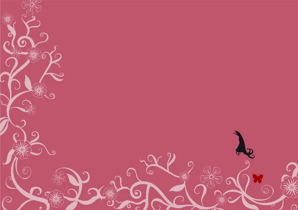 Ilustração Vetorial Fundo Rosa Floral Funky Decorado Com Borboleta Vermelha — Vetor de Stock