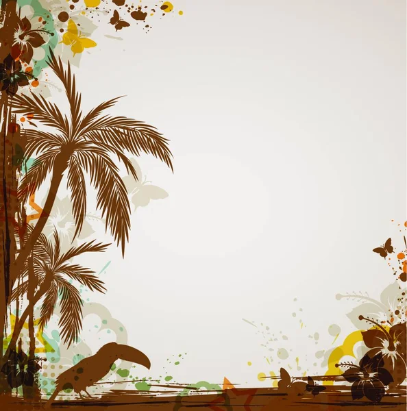 Vector Grunge Fondo Tropical Con Flores Tucán — Vector de stock