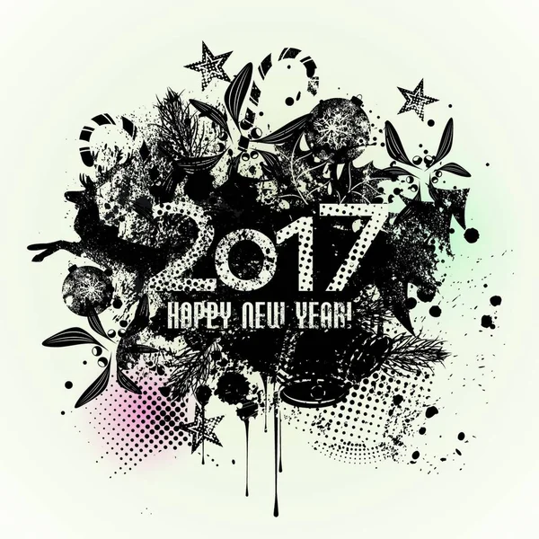 2017 Template Grunge Happy New Year 2017 Design Ink Splashes — 스톡 벡터