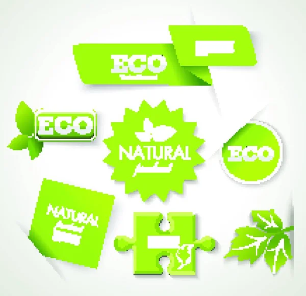 Set Insignias Ecológicas Verdes Naturales Etiquetas Banners Pegatinas Vector — Vector de stock